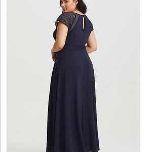 Torrid Navy Blue Lace Accent Cap Sleeve Maxi Dress